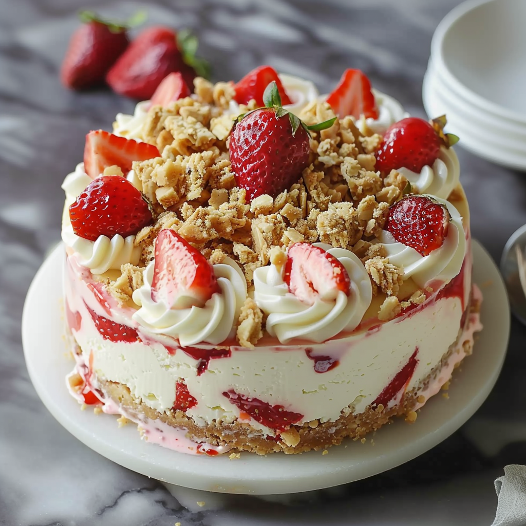 Strawberry Crunch Cheesecake - Recipes Smile