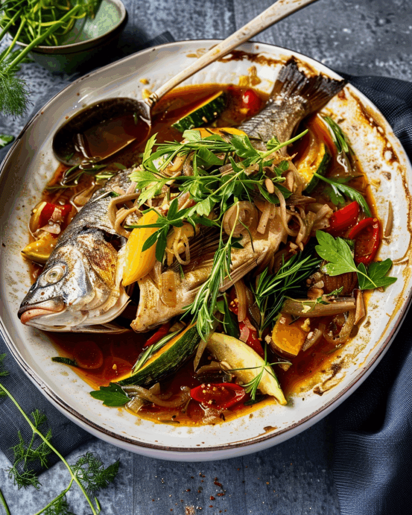 Braised Fish with Vegetables and Herbs - Recipes Smile